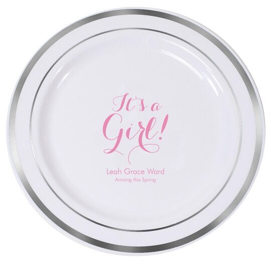 Elegant It's A Girl Premium Banded Plastic Plates